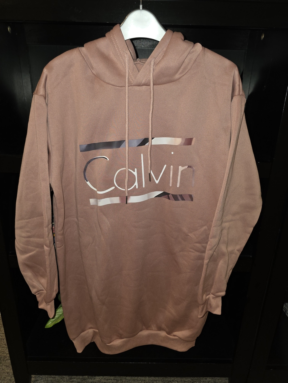 NWOT Calvin Klein Hooded Sweatshirt Dress Dusty Rose Size S PTP 22in L 31in